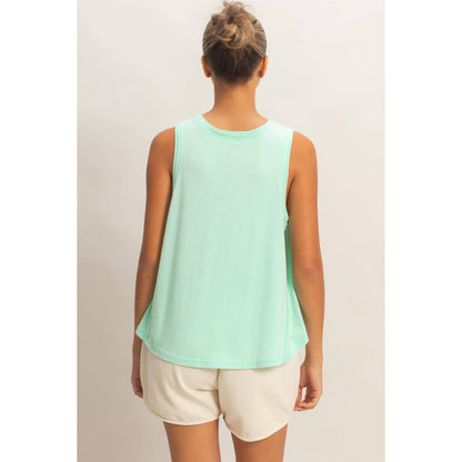 Raw Edge Details Sleeveless Washed Top: MINT