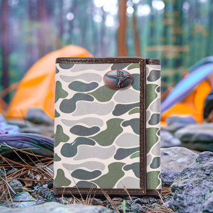 Mallard Men's Trifold Old School Camo Leather Wallet.: Brown/Tan Camp