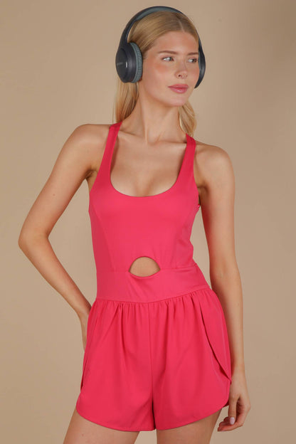 NP70880-Front Cutout Romper Activewear W/ Pantie Lining: PINK
