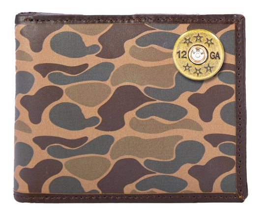 Shot Men's Bifold Old School Camo Leather Wallet.: Brown/Tan Camo