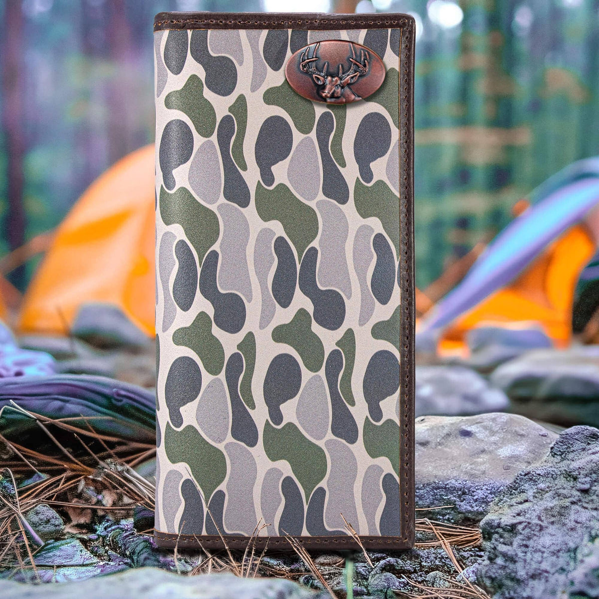 Buck Men's Secretary Old School Camo Leather Wallet.: Brown/Tan Camo