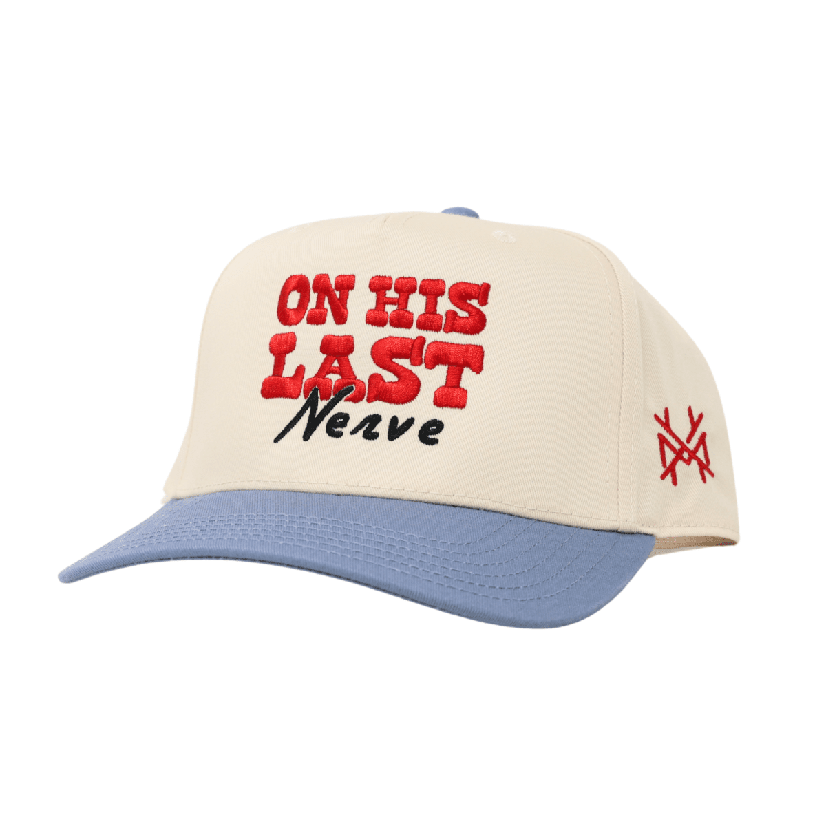 On His Last Nerve Trucker Hat: Retro Denim Blue/Natural