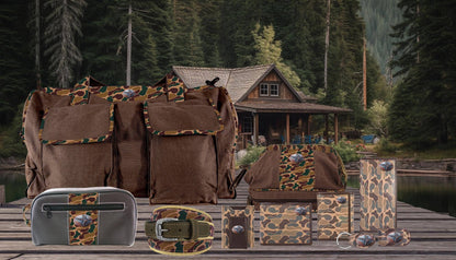 Mallard Men's Trifold Old School Camo Leather Wallet.: Brown/Tan Camp