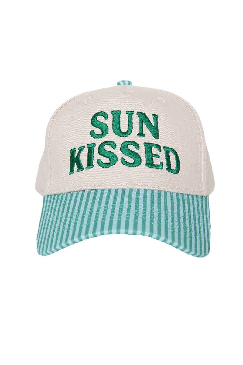 Sunkissed Vintage Trucker Hats Wholesale: Aqua and Green Striped