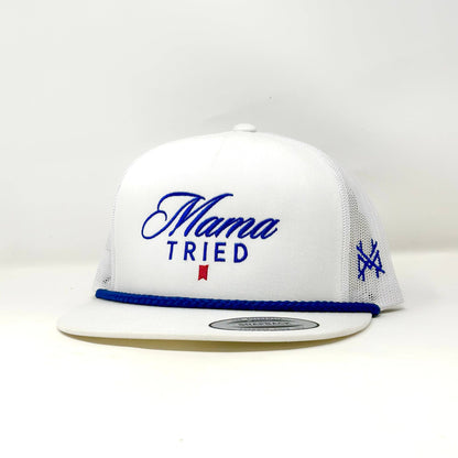 MHC Mama Tried Ultra Trucker Hat: 6006 White/ Blue Rope