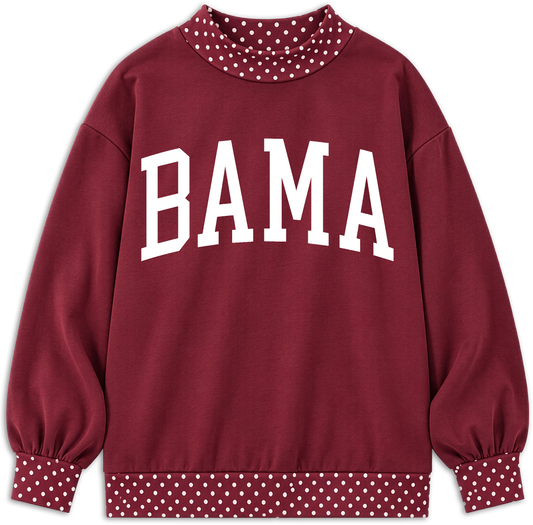 Bama Polka Dot Colorblock Mock Neck Oversized Sweatshirt