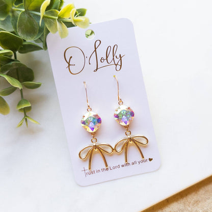 Bow Earrings w/AB Stone “Bowie”: Gold