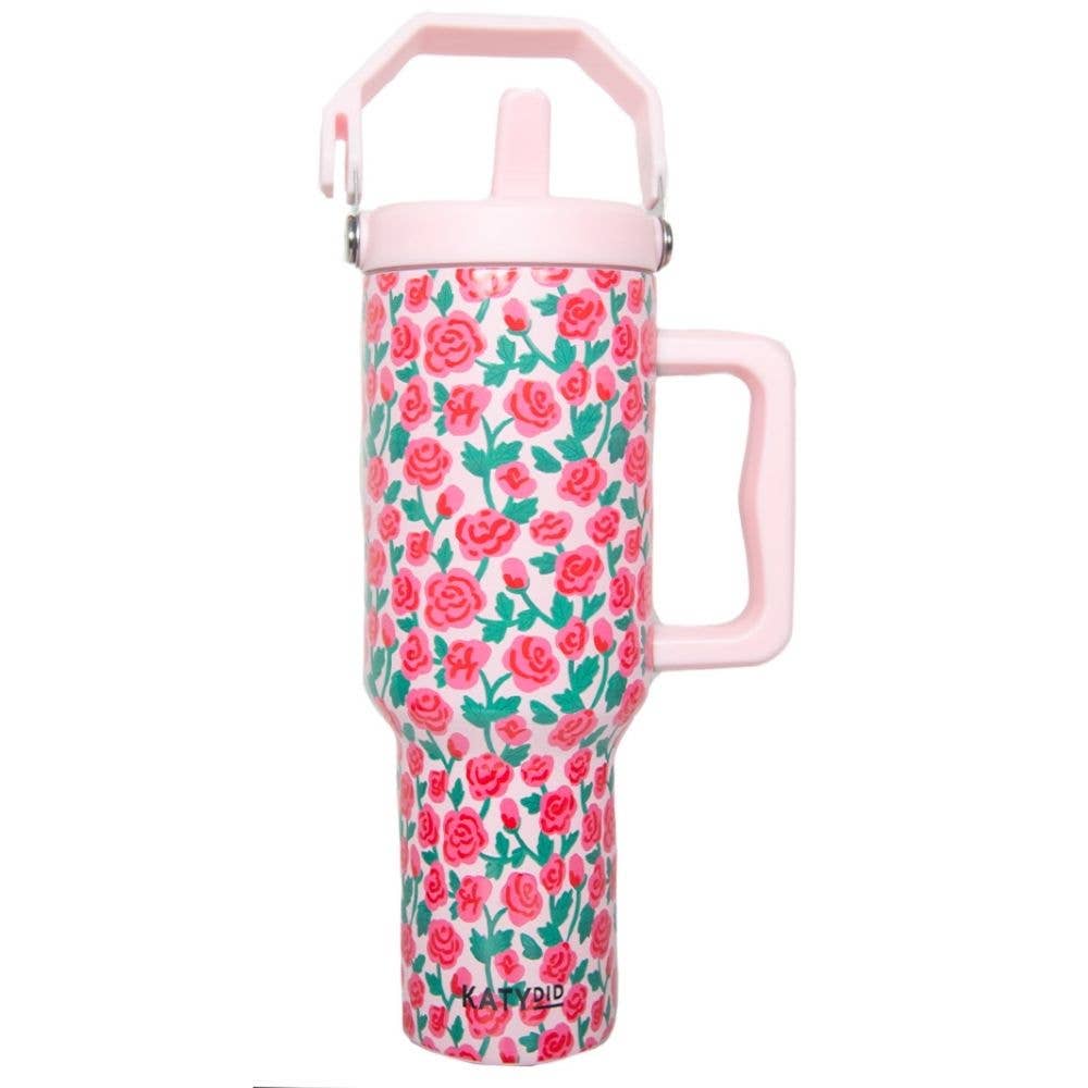 Whimsical Roses Stainless Steel Tumbler: Light Pink
