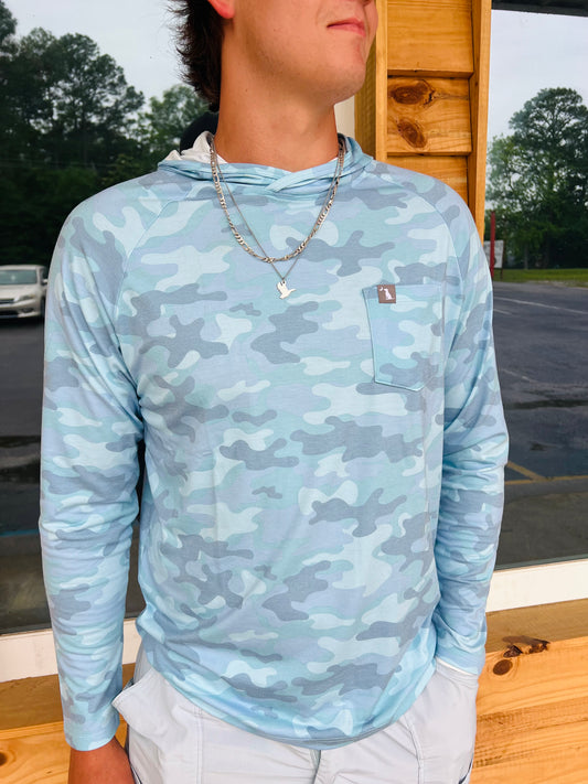 Local Boy Outfitters - Heather Blend Hoodie -Light Blue Camo