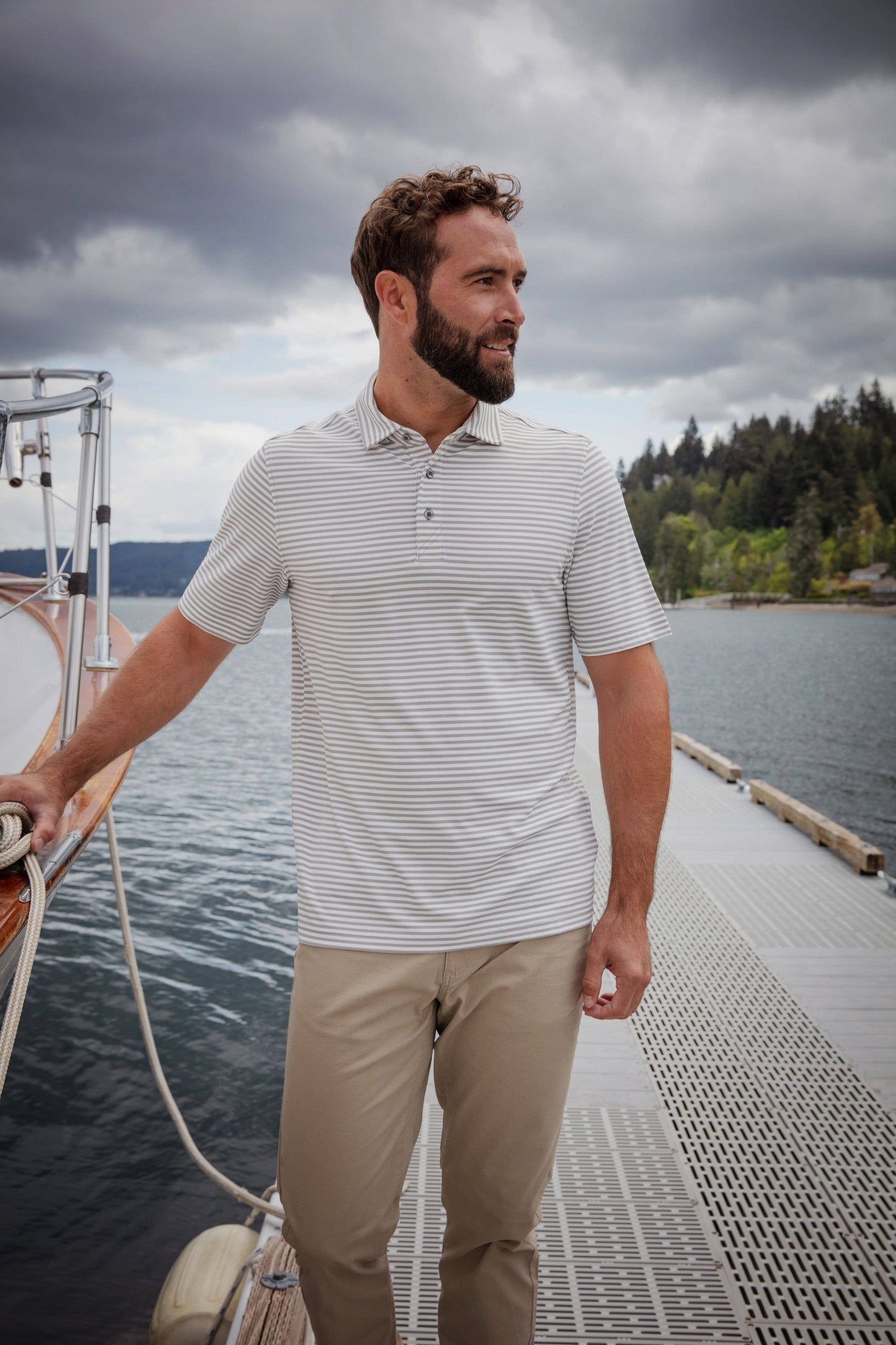 Cutter & Buck Virtue Eco Pique Stripe Recycled Mens Polo: College Purple