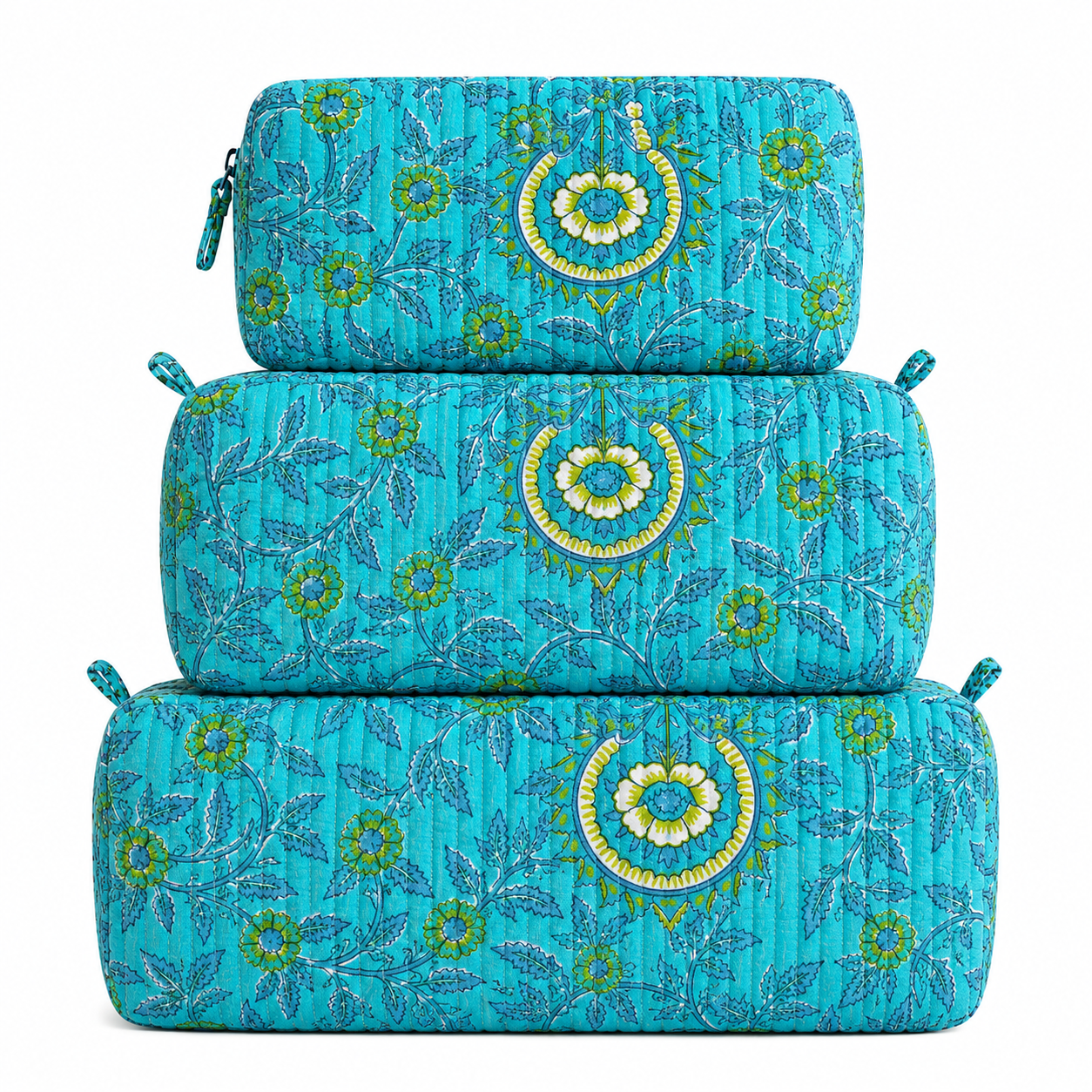 Turquoise Floral Quilted Bag Print: Large