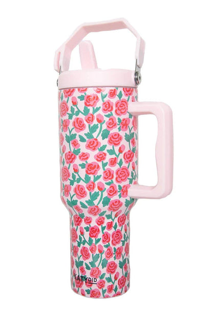Whimsical Roses Stainless Steel Tumbler: Light Pink