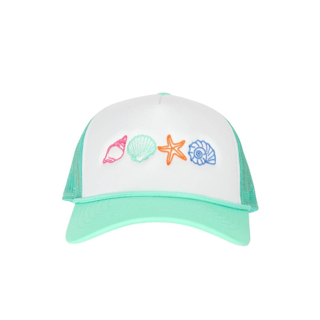 Shell Foam Embroidered Trucker Hat: Mint