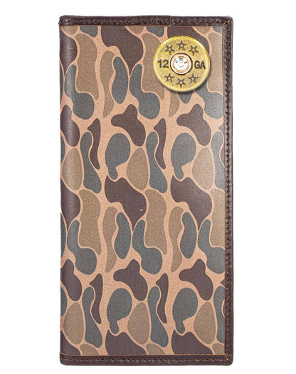 Shotshell Men's Secretary Old School Camo Leather Wallet.: Green/Gray Camo