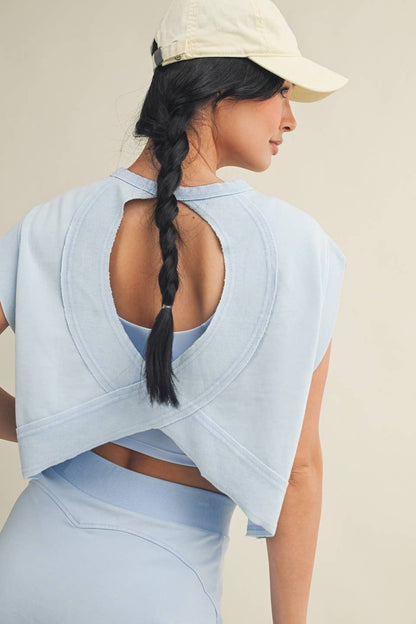 Mineral Wash Open Back Top: Blue