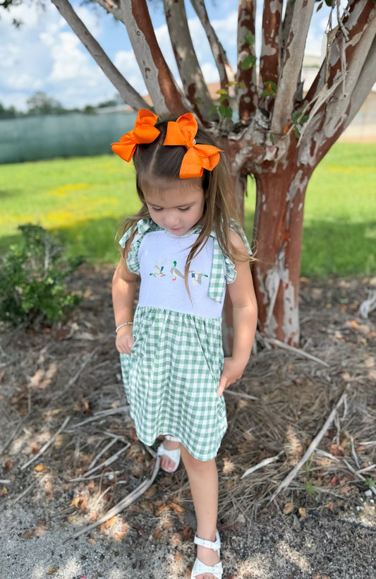 Green plaid straps duck baby girls summer romper