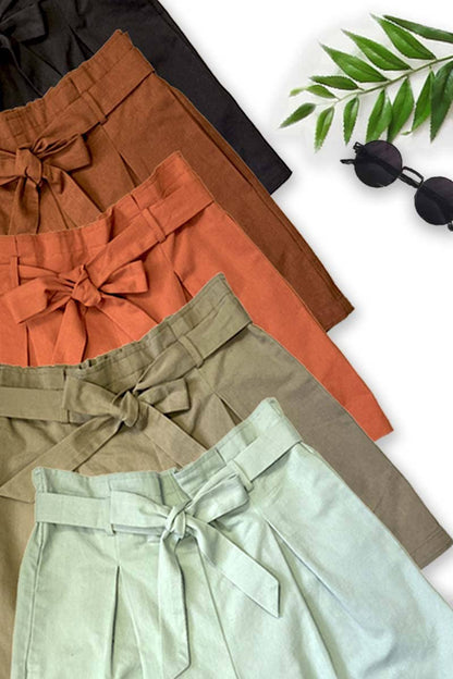 High-Rise Waist Tie 100% Cotton Shorts VP81178: Off White