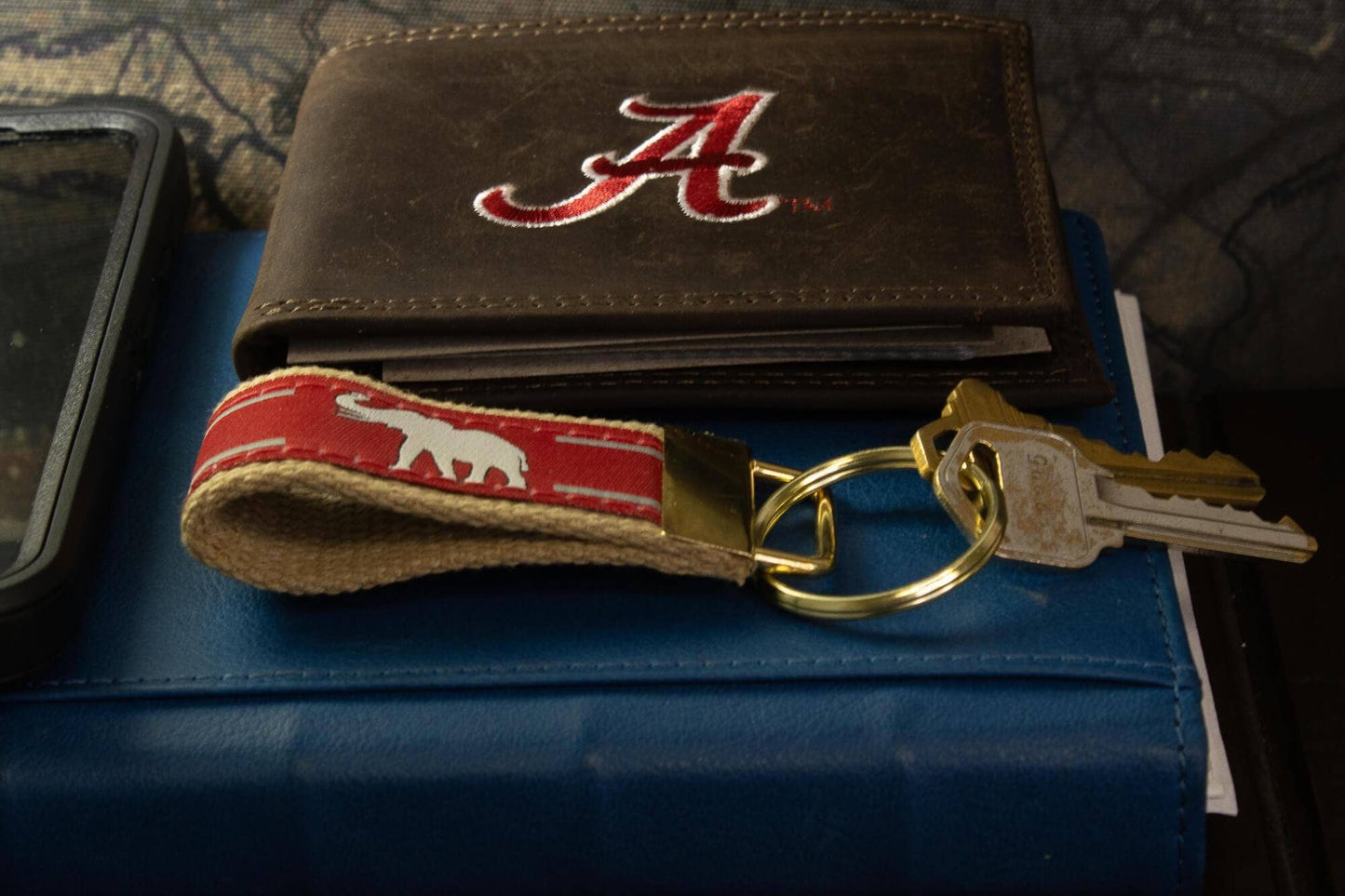 Alabama Crimson Tide Collegiate Woven Ribbon Key Chain. Alabama Key Fob. Alabama Gift. Crimson Tide Key Ring. Brass Clasp and O-Ring.: Script A