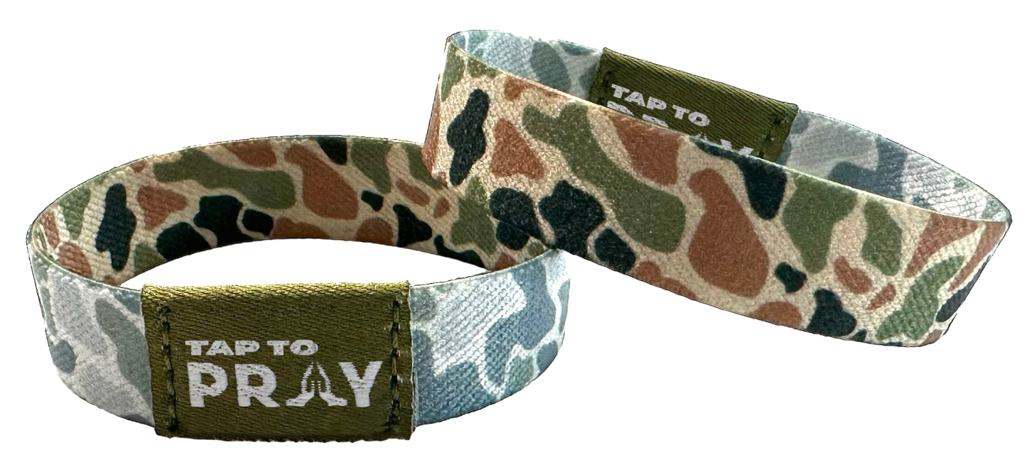 Tap To Pray Wristbands - Tap W/Phone For Daily Verse/Prayer: Large / Forest Camo / Tree Bark Camo