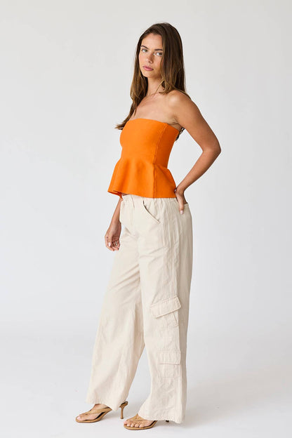 Ellie Strapless Knit Peplum Top: Red