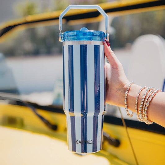 Light Blue and Navy Striped 30 Oz Cabana Tumbler: Light Blue and Navy Stripe