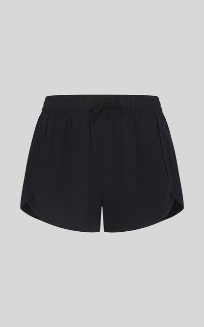 Girls Woven Running Shorts with Inner Panty: Black