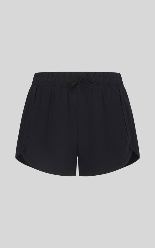 Girls Woven Running Shorts with Inner Panty: Black