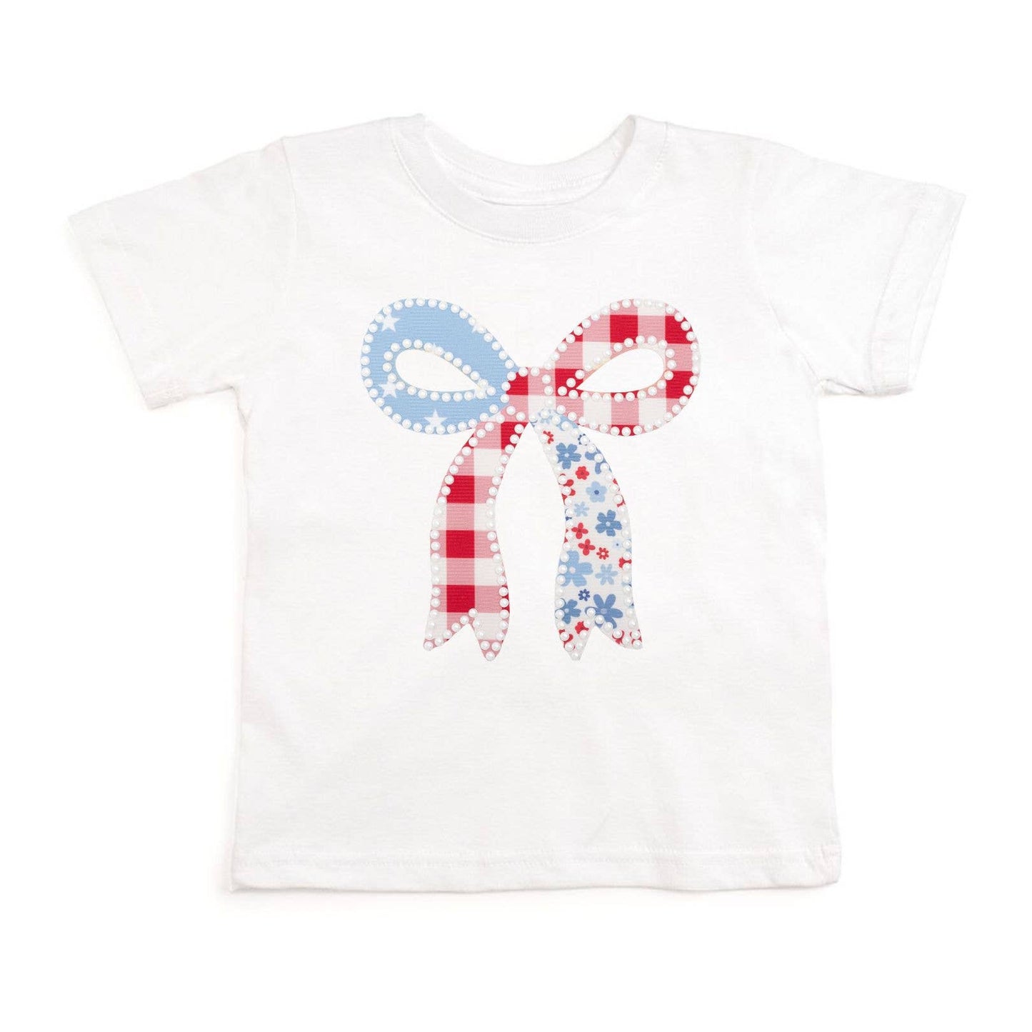 Patchwork Bow Patch Short Sleeve T-Shirt - Fourth of July