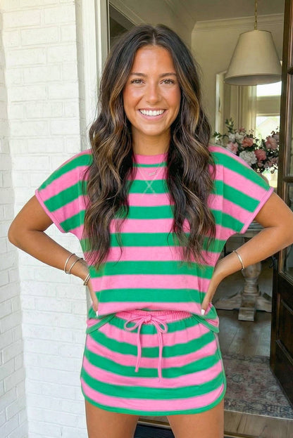 LAS Stripe Dolman Tee Drawstring Skort 2pcs Set : Yellow Stripe