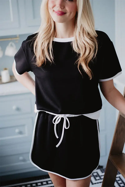 Black and White Matching Skirt and Top Set: Black
