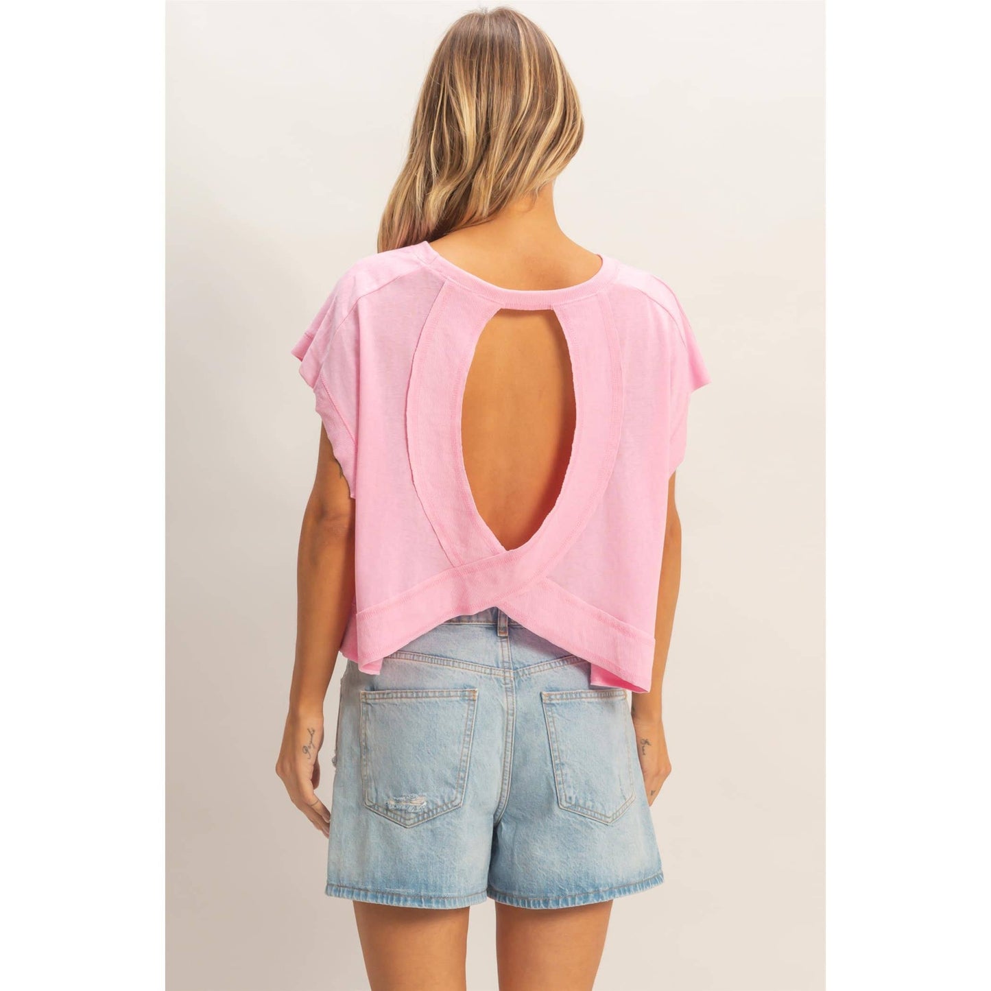 Boxy Crew Neck Top: PINK