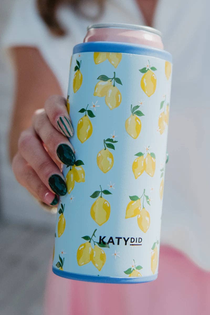 Zesty Lemons Koozie Slim Can Cooler: Light Blue