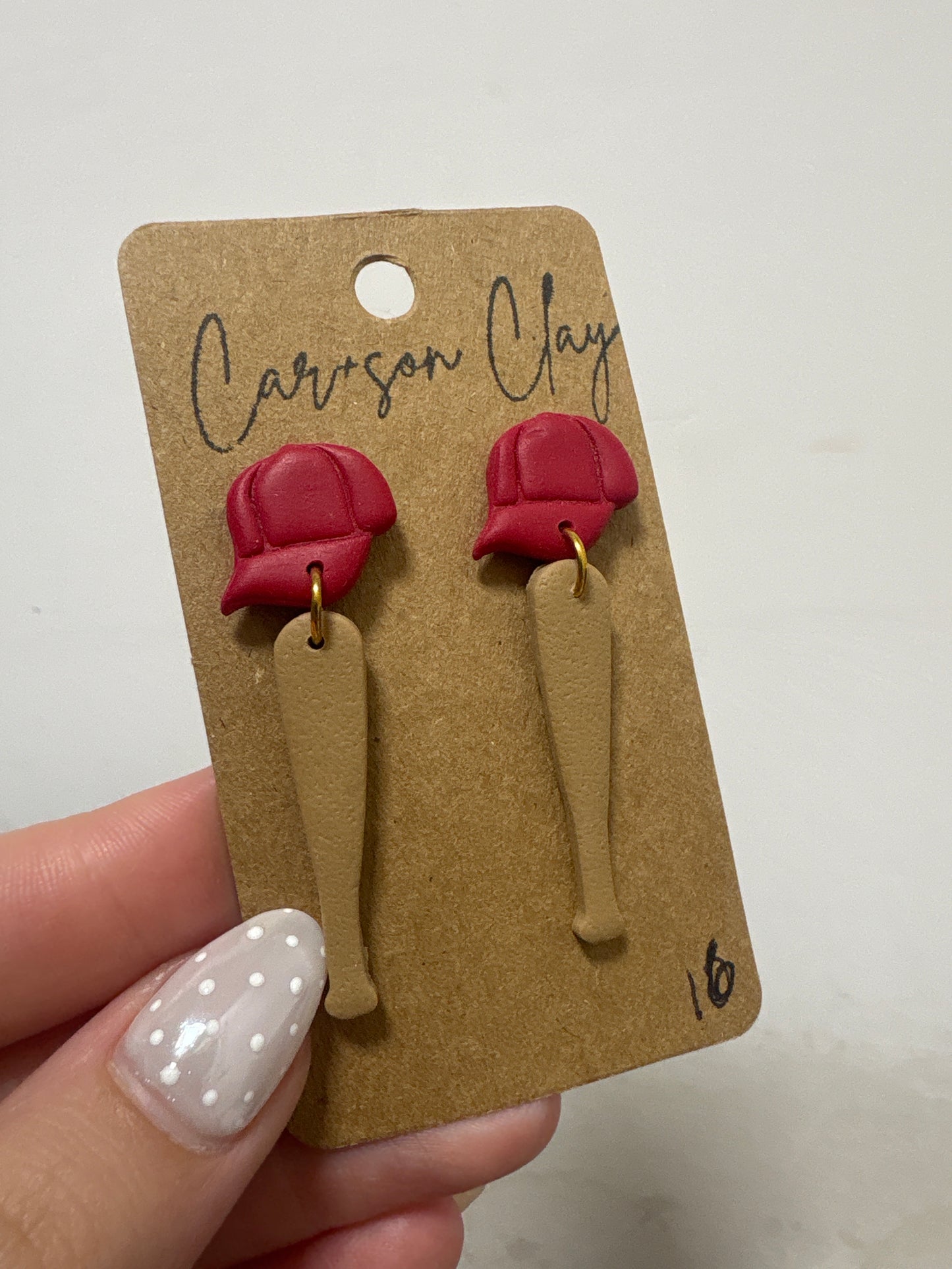 Car+son Clay baseball Red/Bat earrings