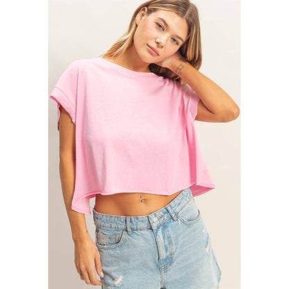 Boxy Crew Neck Top: PINK