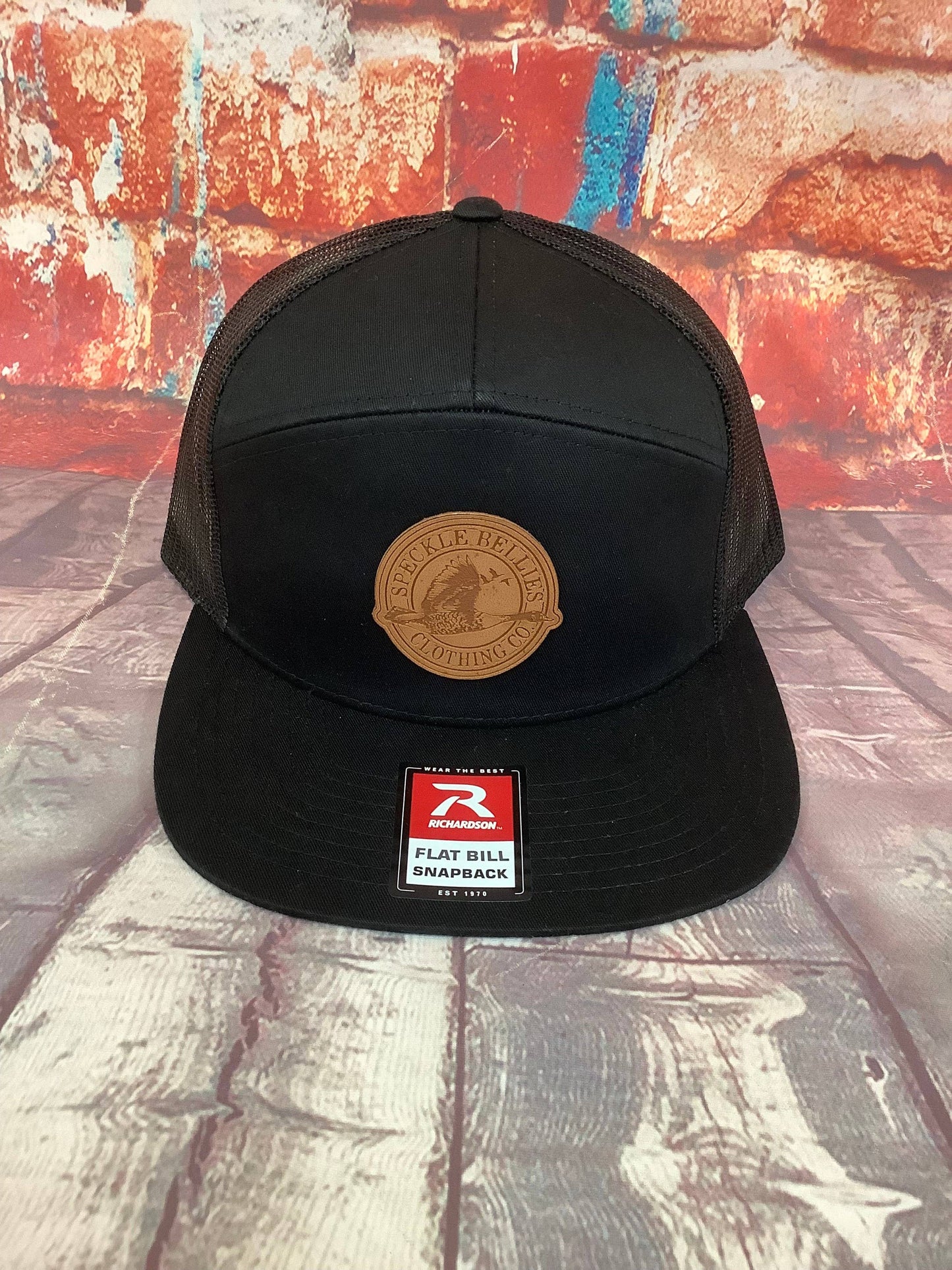 Circle Logo Leather Patch Flat Bill: Black