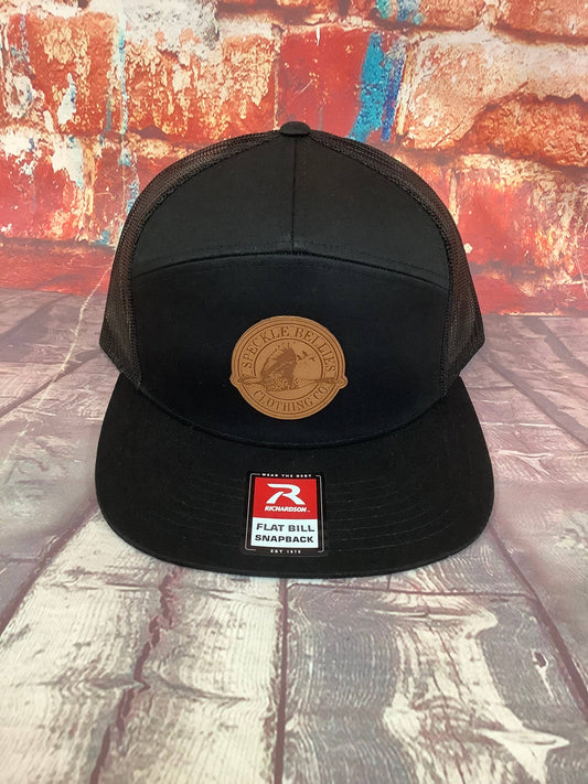 Circle Logo Leather Patch Flat Bill: Black