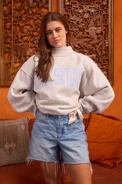 JESUS3 | 'JESUS' Applique Patch Sweatshirt: HGREY/BLUE STRIPE
