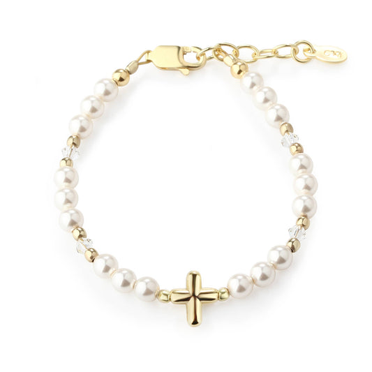 14K Gold-Plated Baby Cross Bracelet Baptism & Communion Gift: Small 0-12m