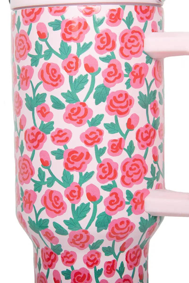 Whimsical Roses Stainless Steel Tumbler: Light Pink