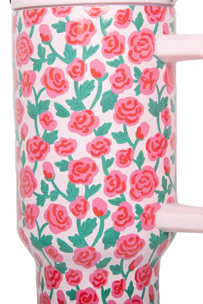 Whimsical Roses Stainless Steel Tumbler: Light Pink