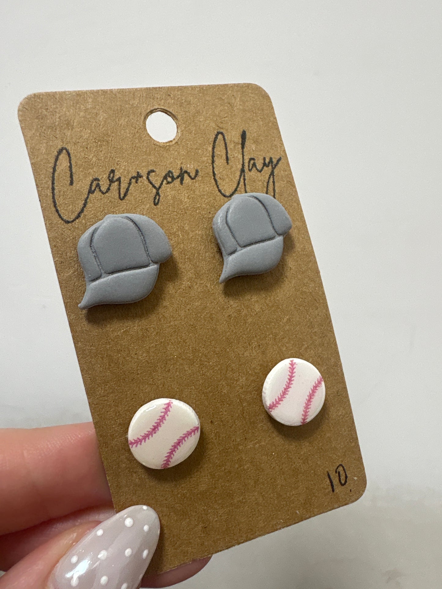 Car+son Clay Baseball Dual Studs- Grey