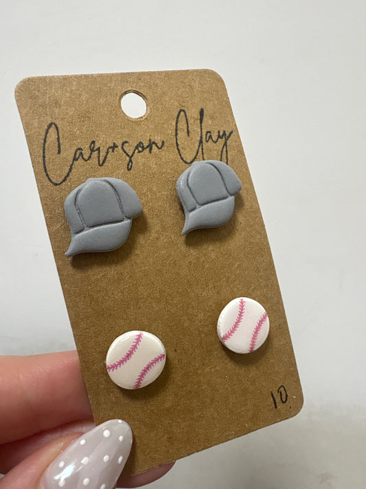 Car+son Clay Baseball Dual Studs- Grey
