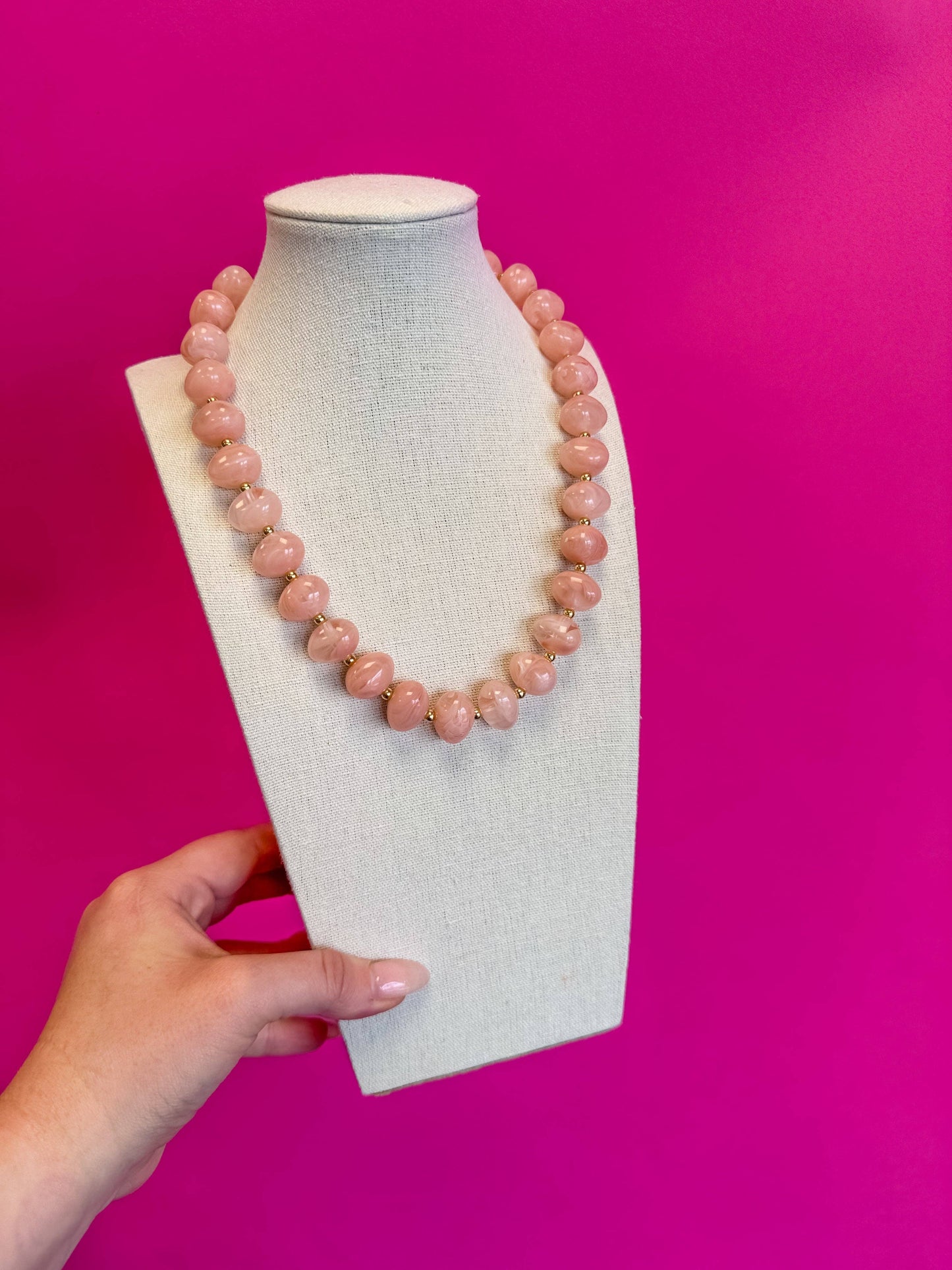Bauble Bead with Gold Bead Necklace - Light Pink