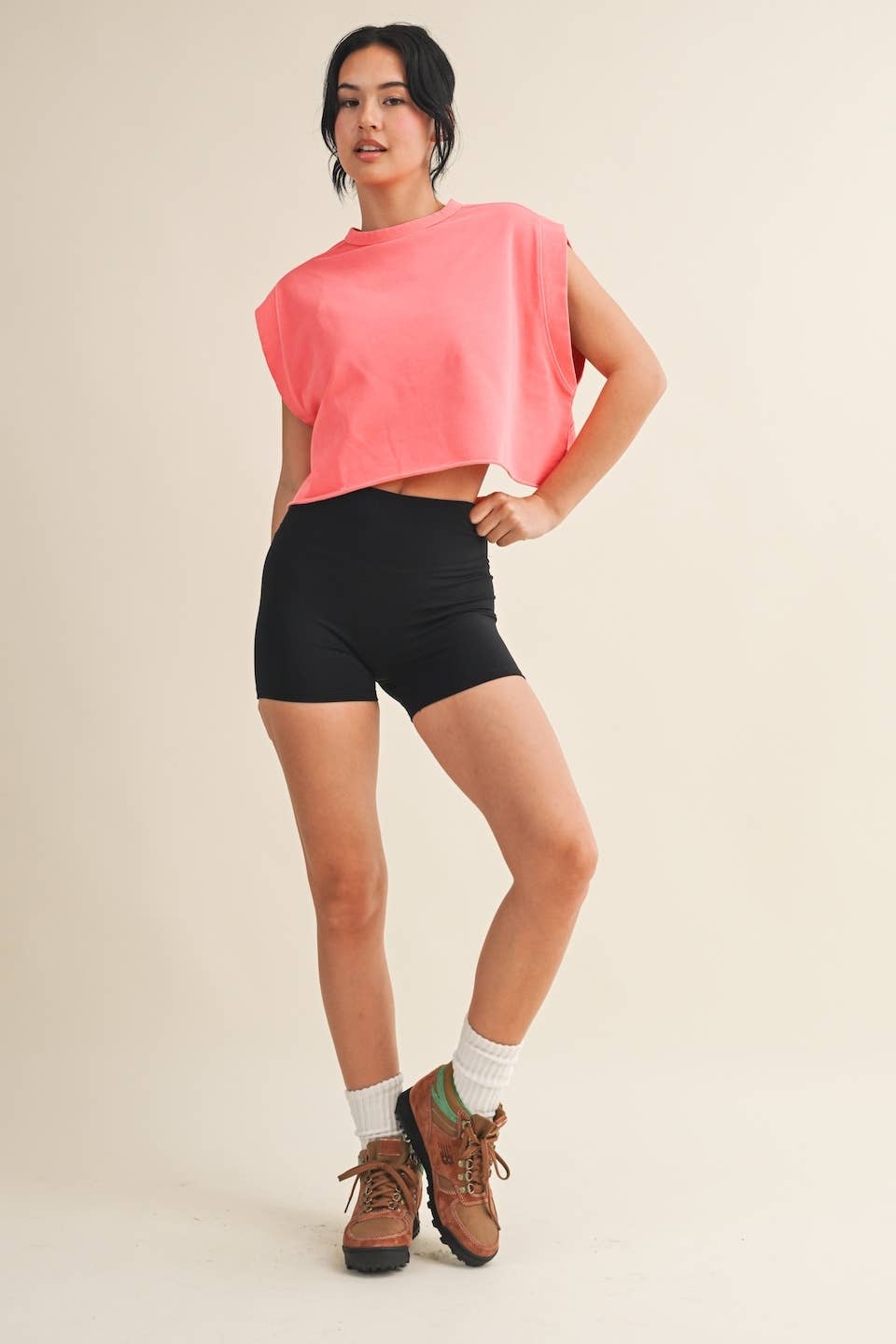 Mineral Wash Open Back Top: Coral