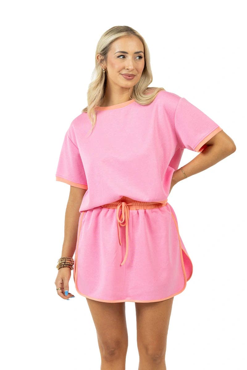 Pink and Orange Skirt and Top Set: Pink