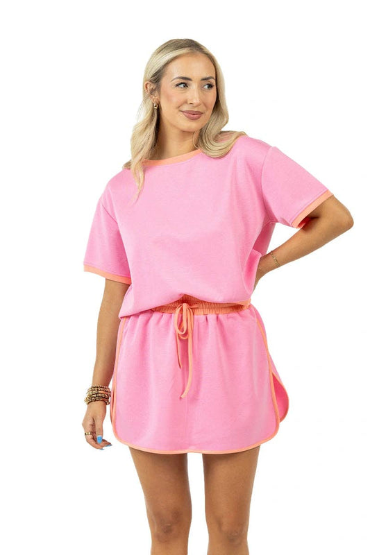 Pink and Orange Skirt and Top Set: Pink