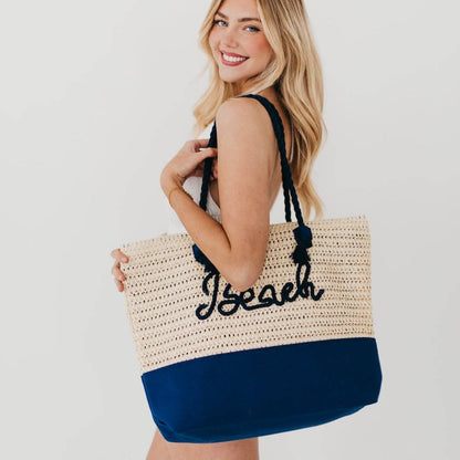Beach Bum Raffia Tote Bag: Orange