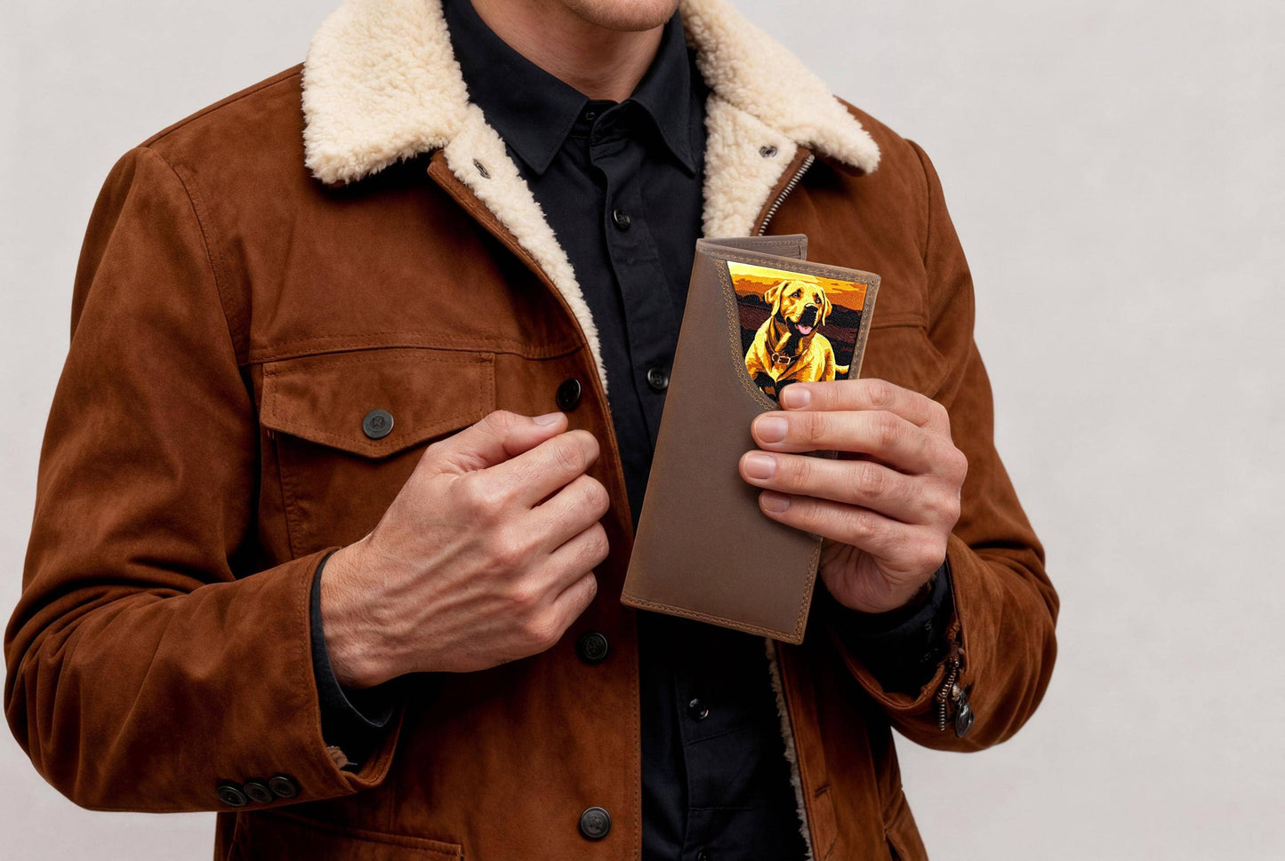 Lab Men's Secretary Tall Woven Patch Leather Wallet.