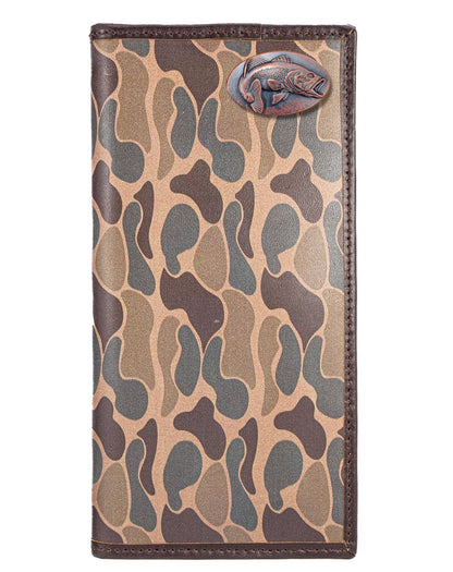 Bass Men's Secretary Old School Camo Leather Wallet.: Brown/Tan Camo