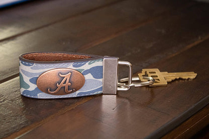 Alabama Crimson Tide Old School Camo Leather Loop Keychain.: Brown/Tan Camo